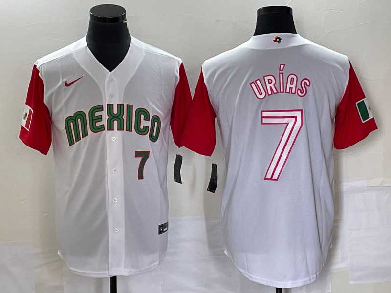Men's Mexico Baseball #7 Julio Urias Number 2023 White Red World Classic Stitched Jersey 40,We sell and wholesale Men's Mexico Baseball #7 Julio Urias Number 2023 White Red World Classic Stitched Jersey 40 on line form chian!